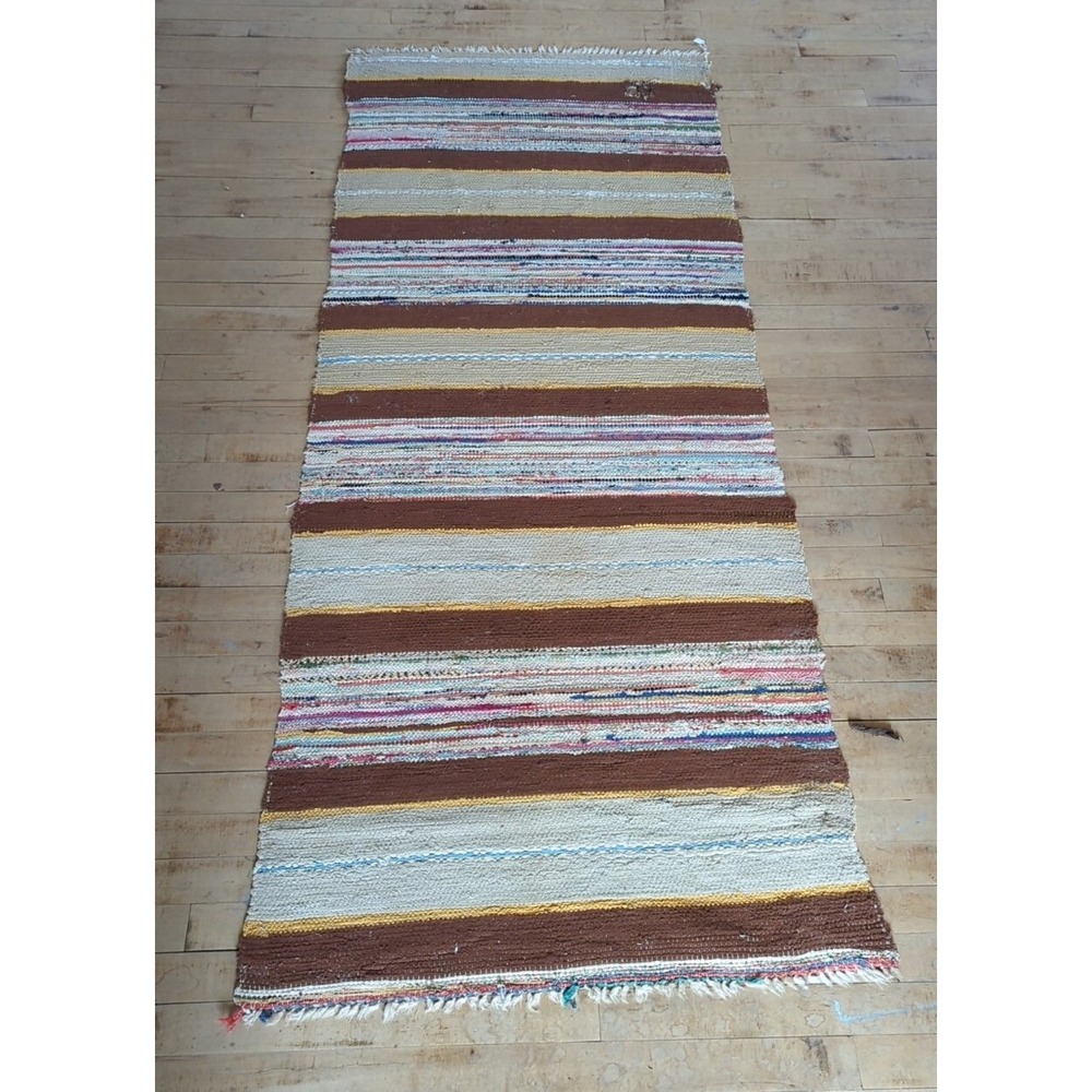 Antique Imported Swedish Hand Made Rag Rug Runner (29.5" x‎ 75" ) FOR REPAIR!